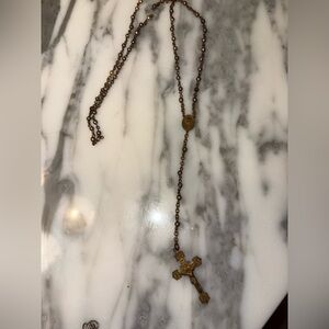 Antique Bronze Color Rosary Necklace